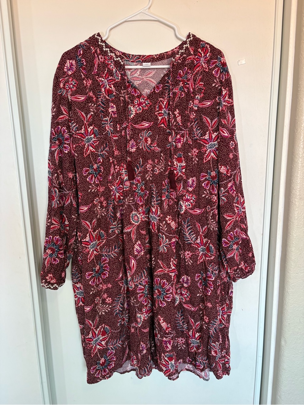 Old Navy Women’s Rayon Peasant Dress Red Paisley Print XXL Boho
